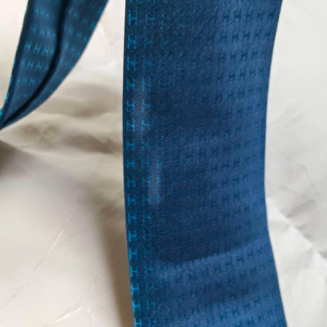 HERMES エルメス Hロゴ総柄 ネクタイ ブルー