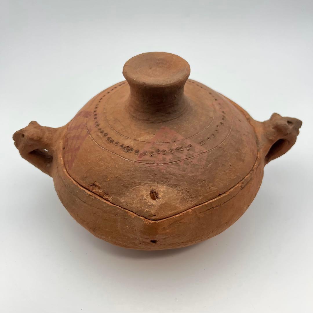 ②素焼き 土鍋 タジン鍋 ベルベル人 モロッコ 工芸品 蓋付き 器 古道具 骨董
