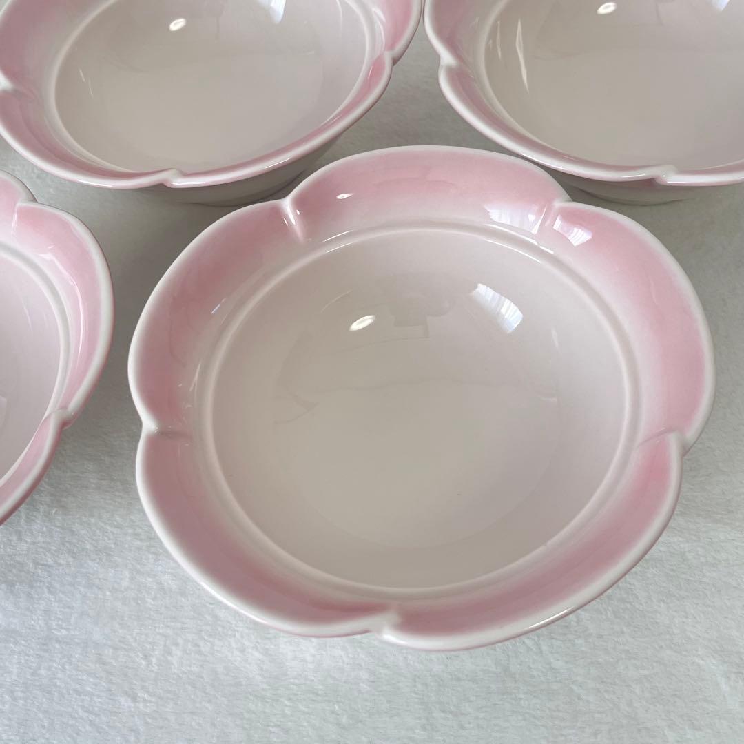 【有田焼】錦右衛門窯　花形　ピンク　盛鉢　5個