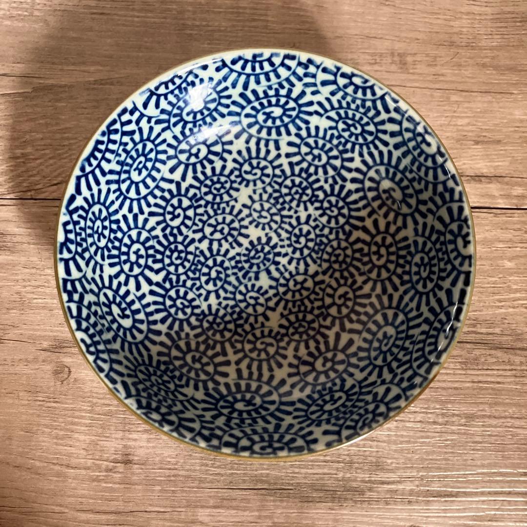E-1 【喜泉】タコ唐草文様 小鉢 5客セット 青磁 染付 銘あり 和食器