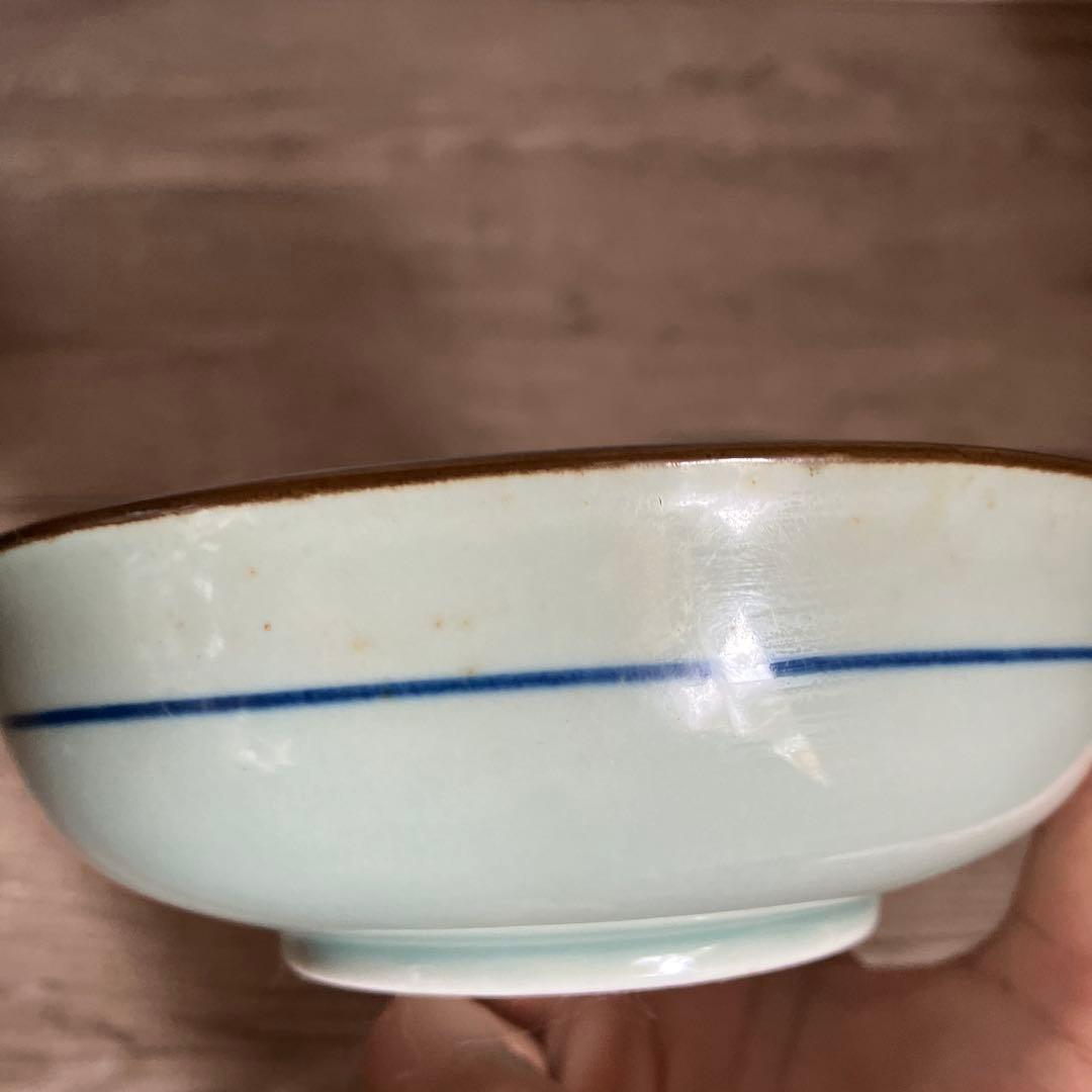 E-1 【喜泉】タコ唐草文様 小鉢 5客セット 青磁 染付 銘あり 和食器