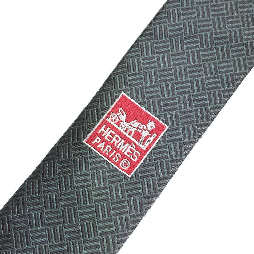 未使用級 エルメス HERMES ネクタイ シルク グリーン H柄