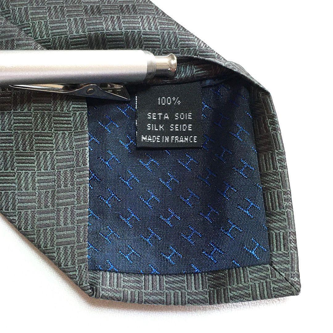 未使用級 エルメス HERMES ネクタイ シルク グリーン H柄