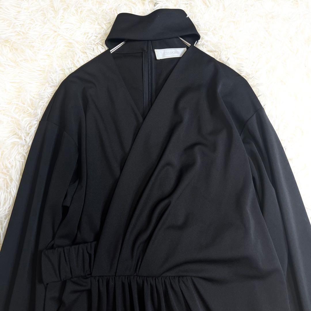 美品✨セルフォード スムースドレープカットワンピース カシュクール 黒 36