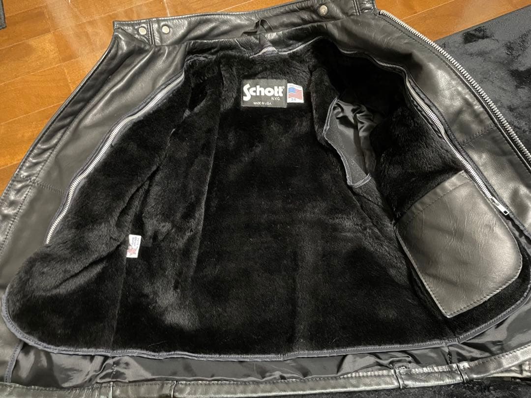 Schott 641 ブラックレザーライダースジャケット 34サイズ USA製