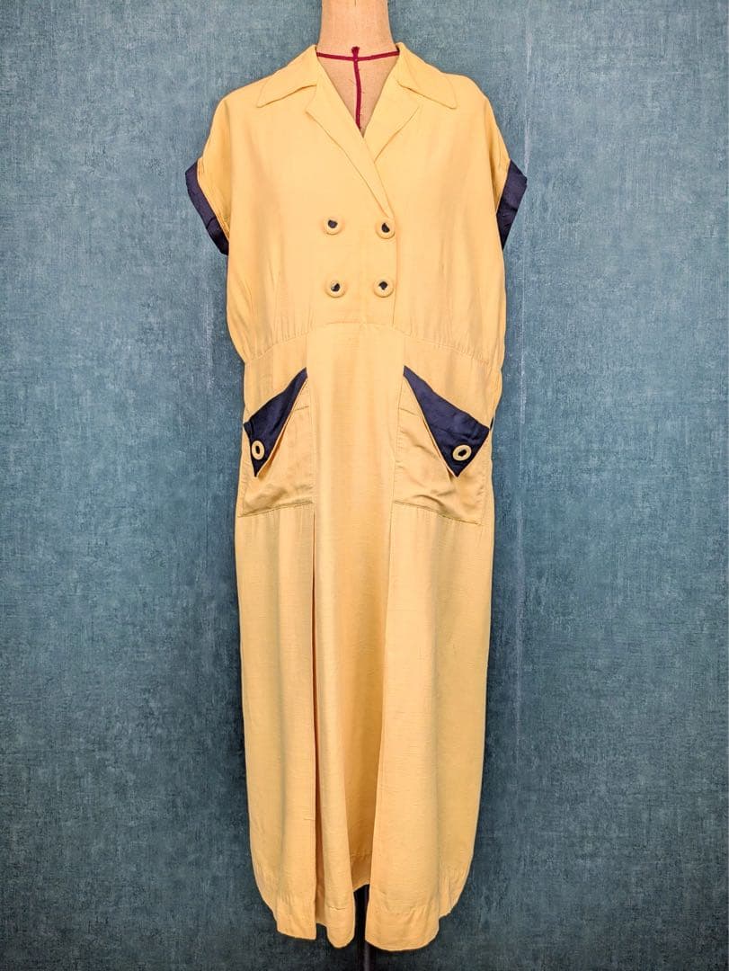 ワンピース 1940-50s Yellow french sleeve dress