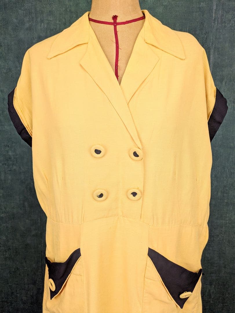 ワンピース 1940-50s Yellow french sleeve dress