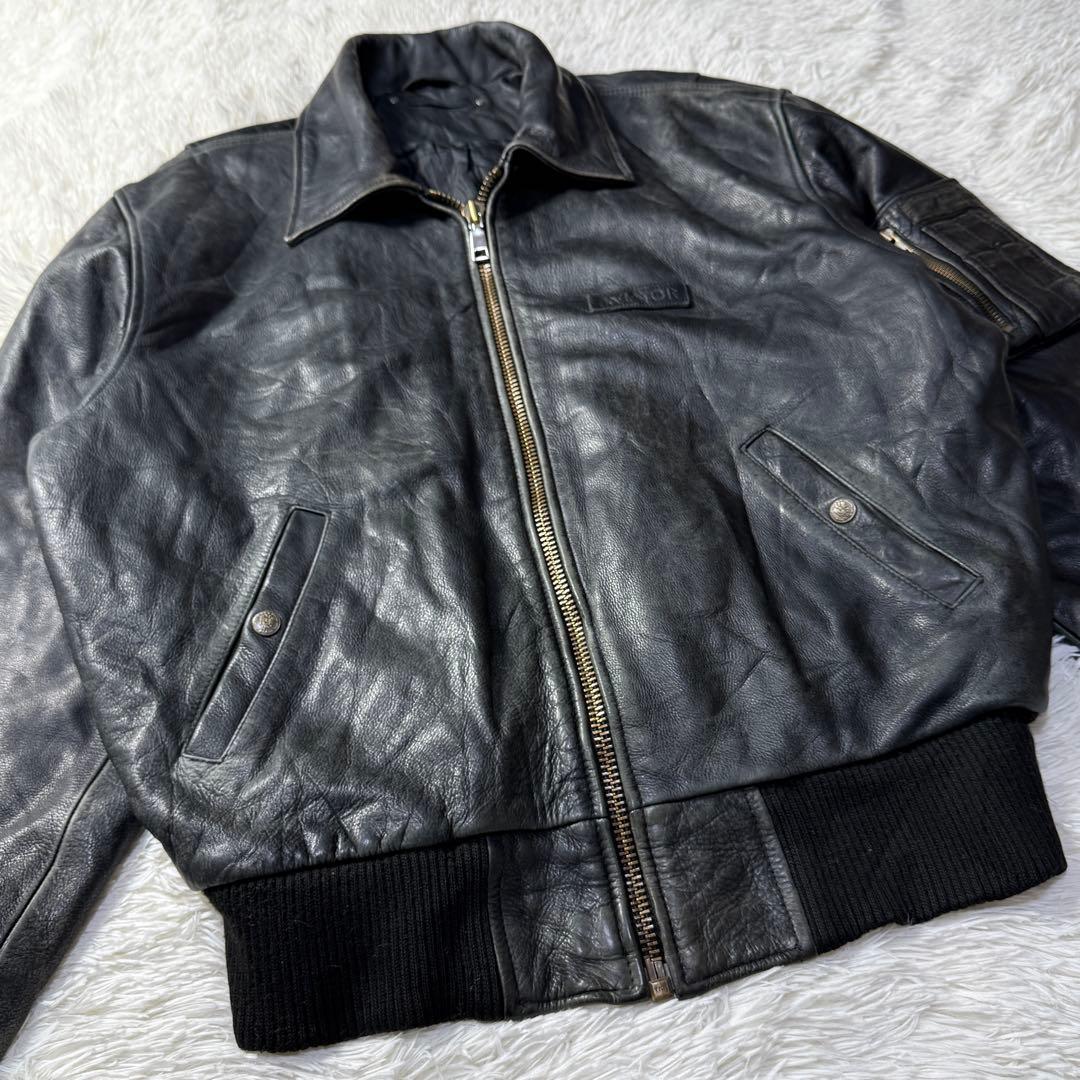 【90s】Vintage A-2 ブラックレザー フライトジャケット XL