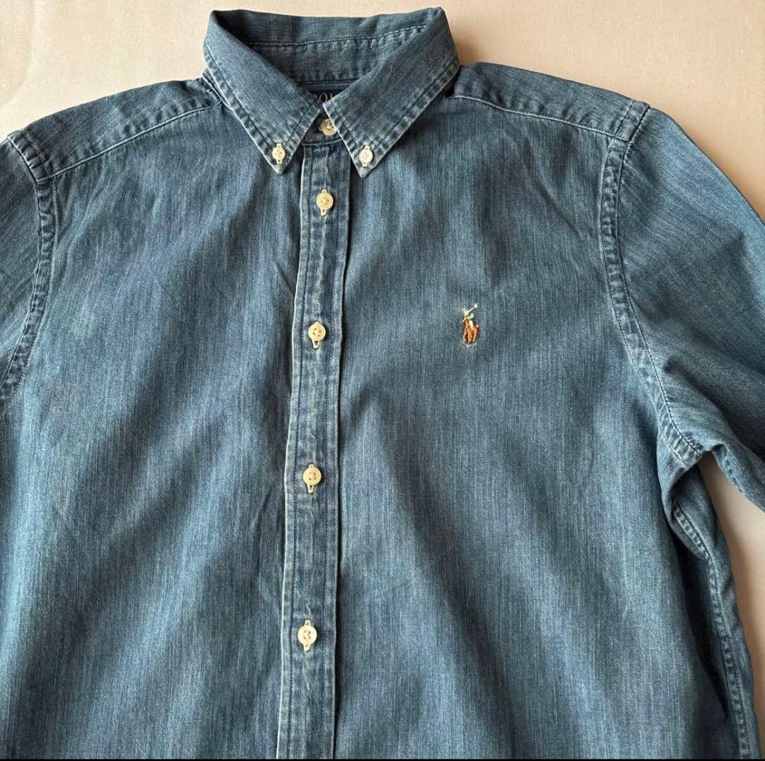 B338新品レディース可能RalphLaurenダンガリーシャツUSボーイズXL