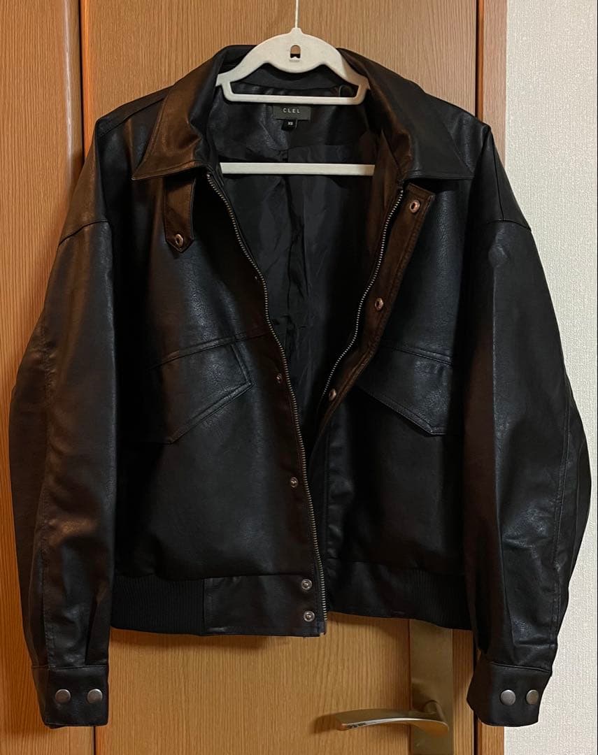 【完売商品】 短丈 美品 CLEL ヴィンテージ合皮ブルゾン ブラック XS