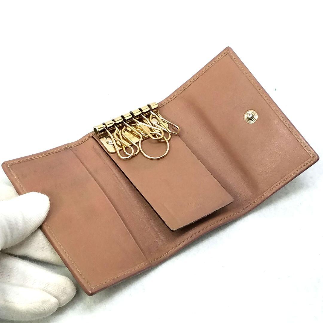 GUCCI 6連 キーケース GGキャンバス リボン レザー スモーキーピンク