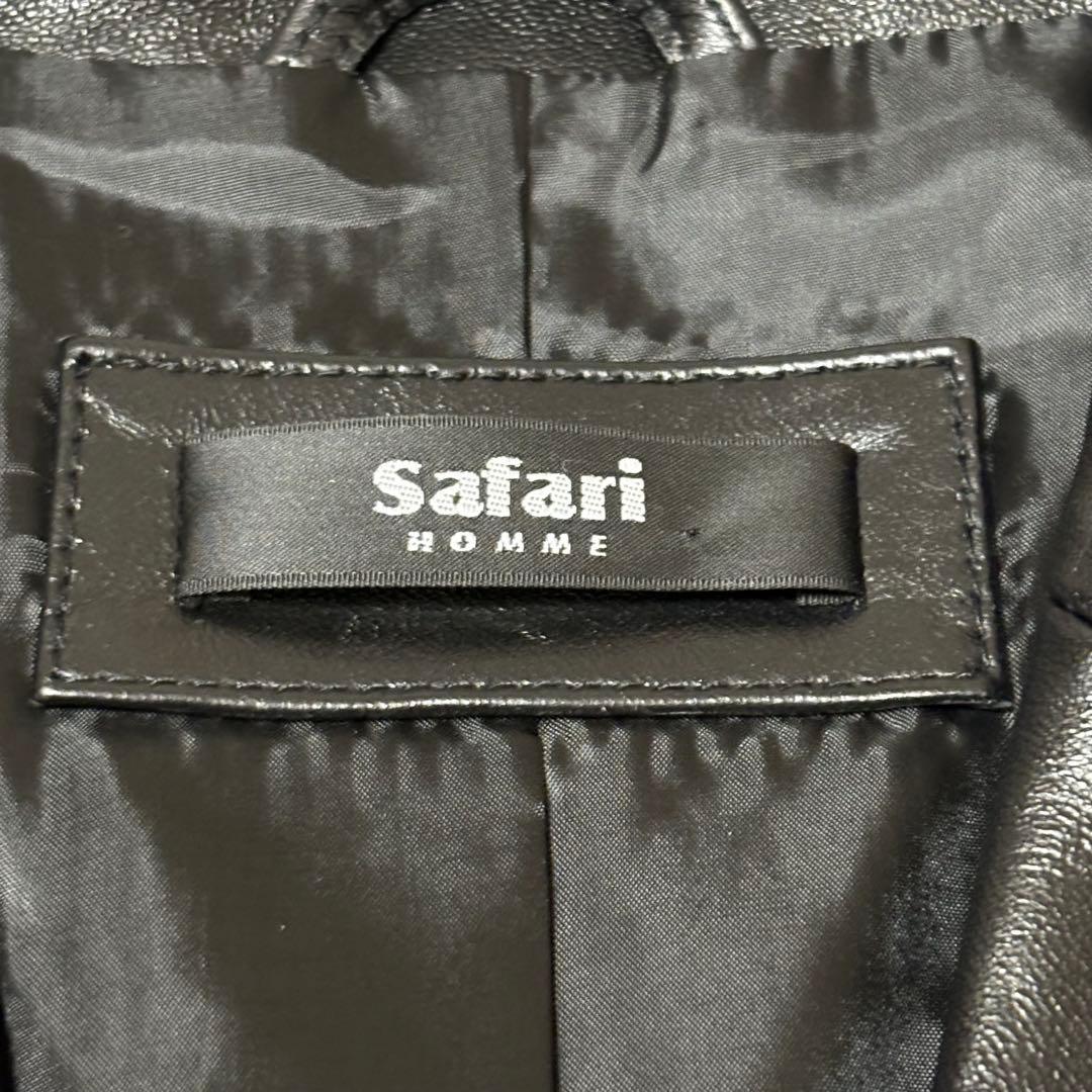 極美品　Safari レザーテーラードジャケット　ラム革　シープスキン　黒　L