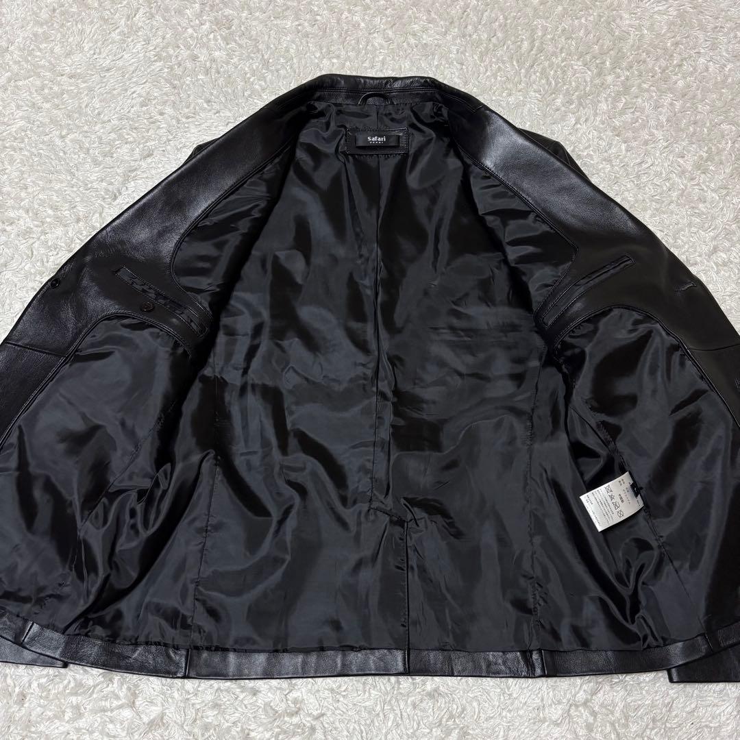 極美品　Safari レザーテーラードジャケット　ラム革　シープスキン　黒　L