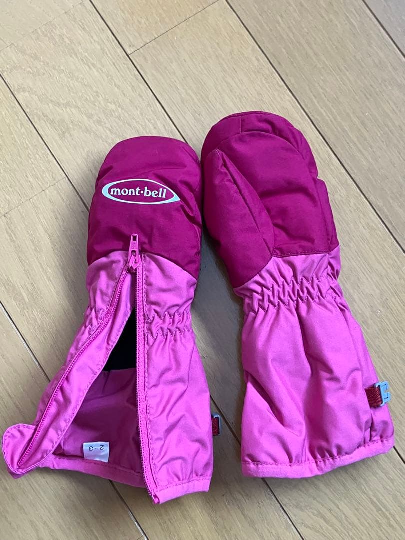 【モンベル】キッズ用スキーウェア ピンク 100サイズ 手袋付き