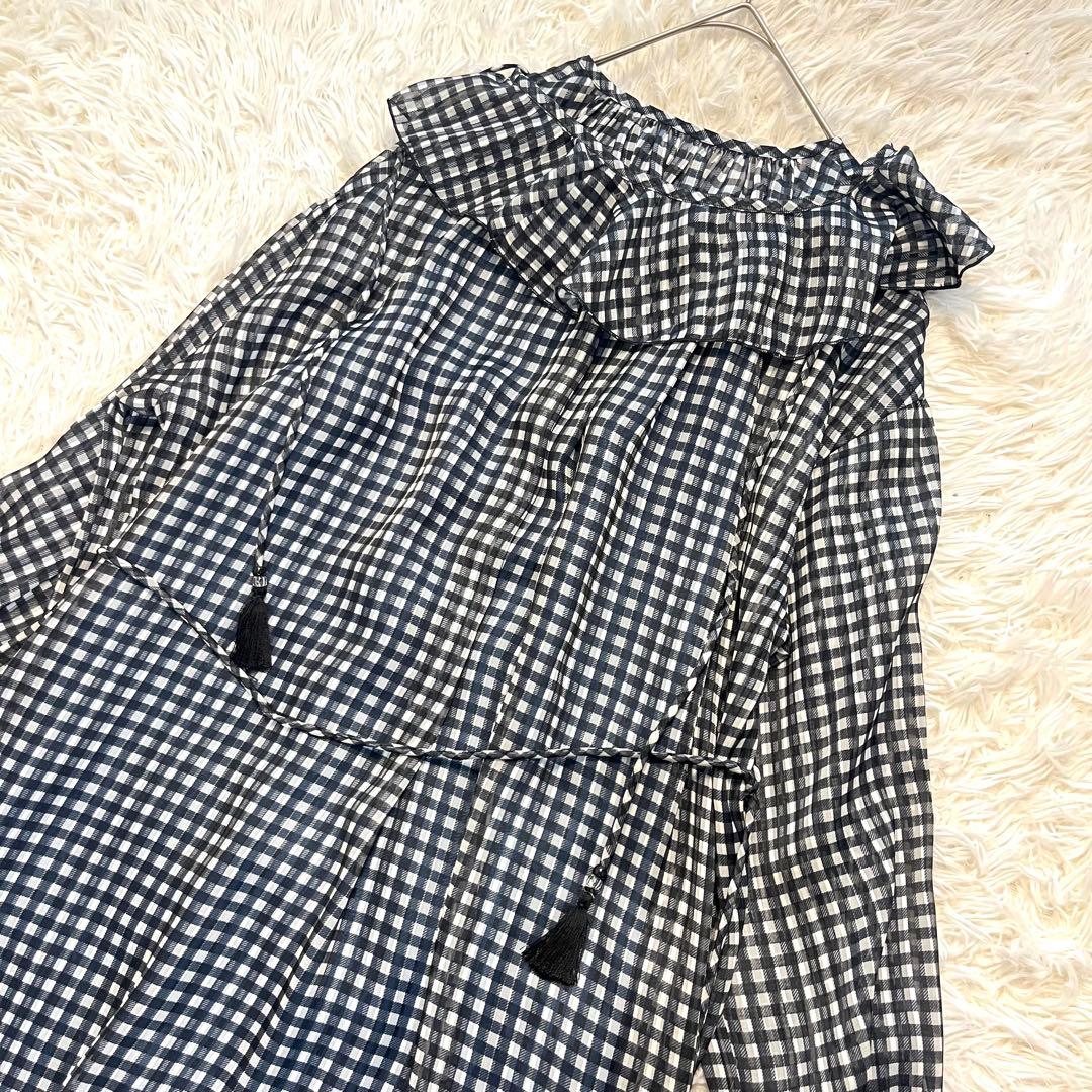 ビームスボーイ ボーイチェックプリント シフォンワンピース 黒 2way
