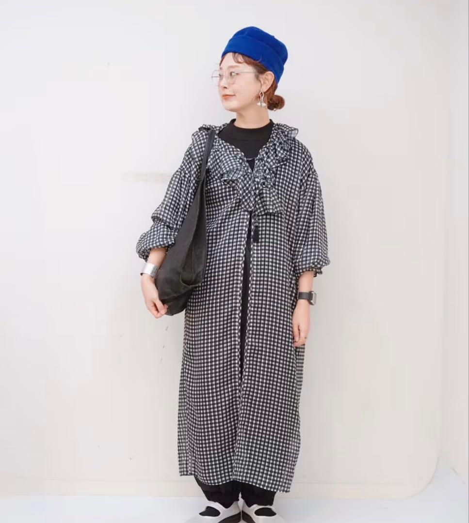 ビームスボーイ ボーイチェックプリント シフォンワンピース 黒 2way