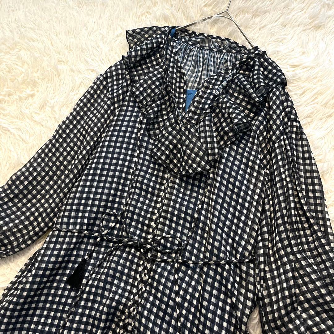 ビームスボーイ ボーイチェックプリント シフォンワンピース 黒 2way