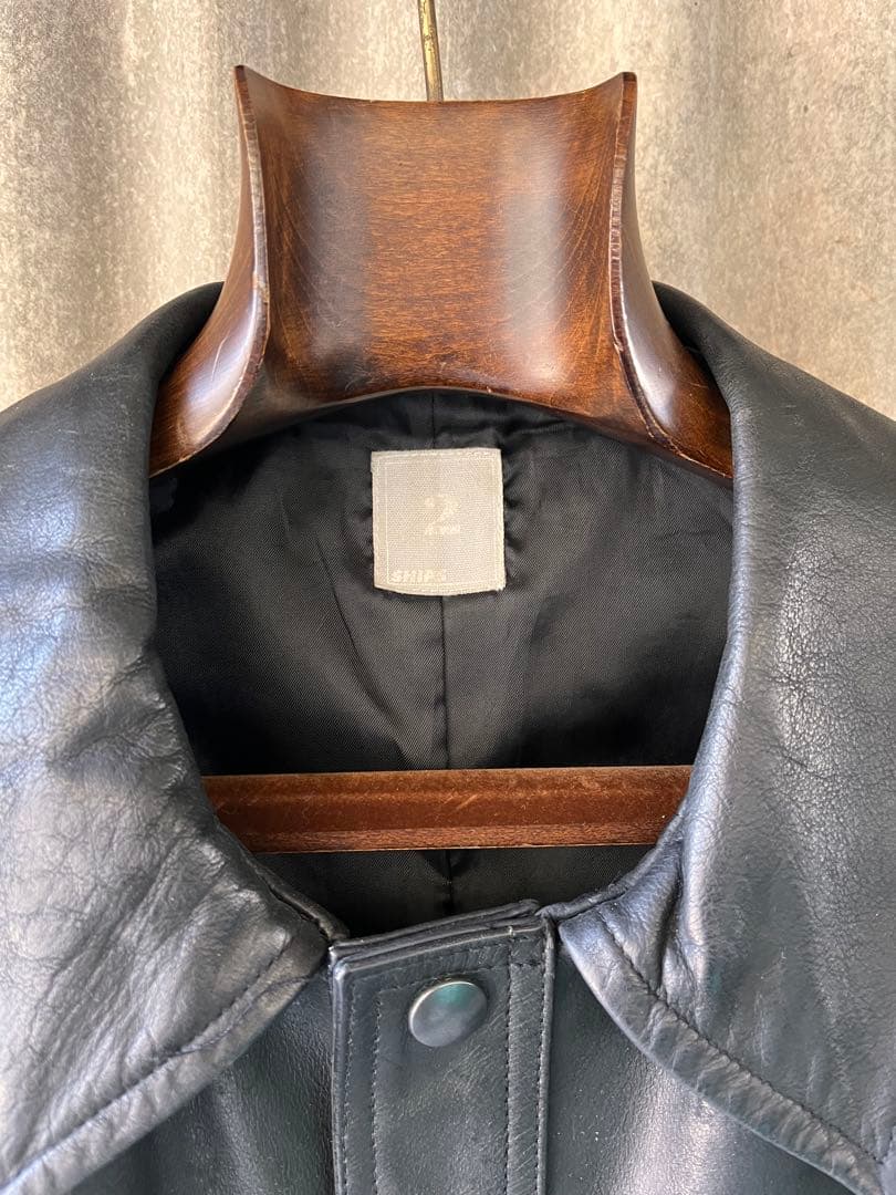 SHIPSシップス　バッファローレザーカーコートMブラック