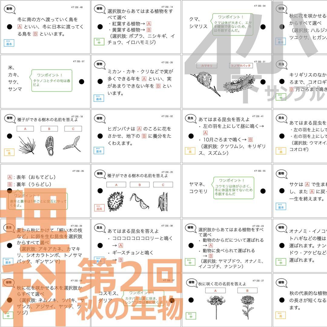 中学受験 暗記カード【4年下 理社国6-9回】 予習シリーズ 組み分け対策