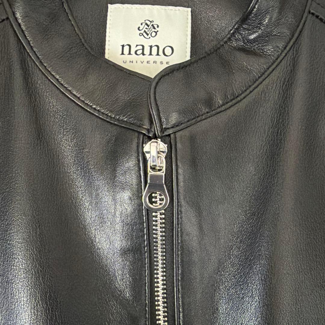 nano universe ブラックレザーシングルライダースジャケット