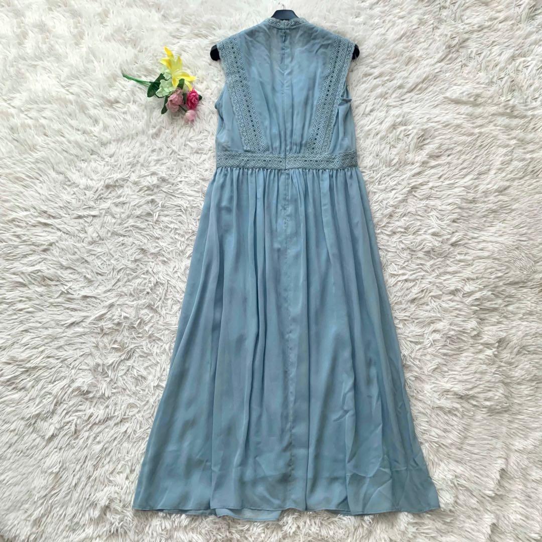 【未使用品】アナイ ロング丈 キュプラローンVネックワンピース ブルー S