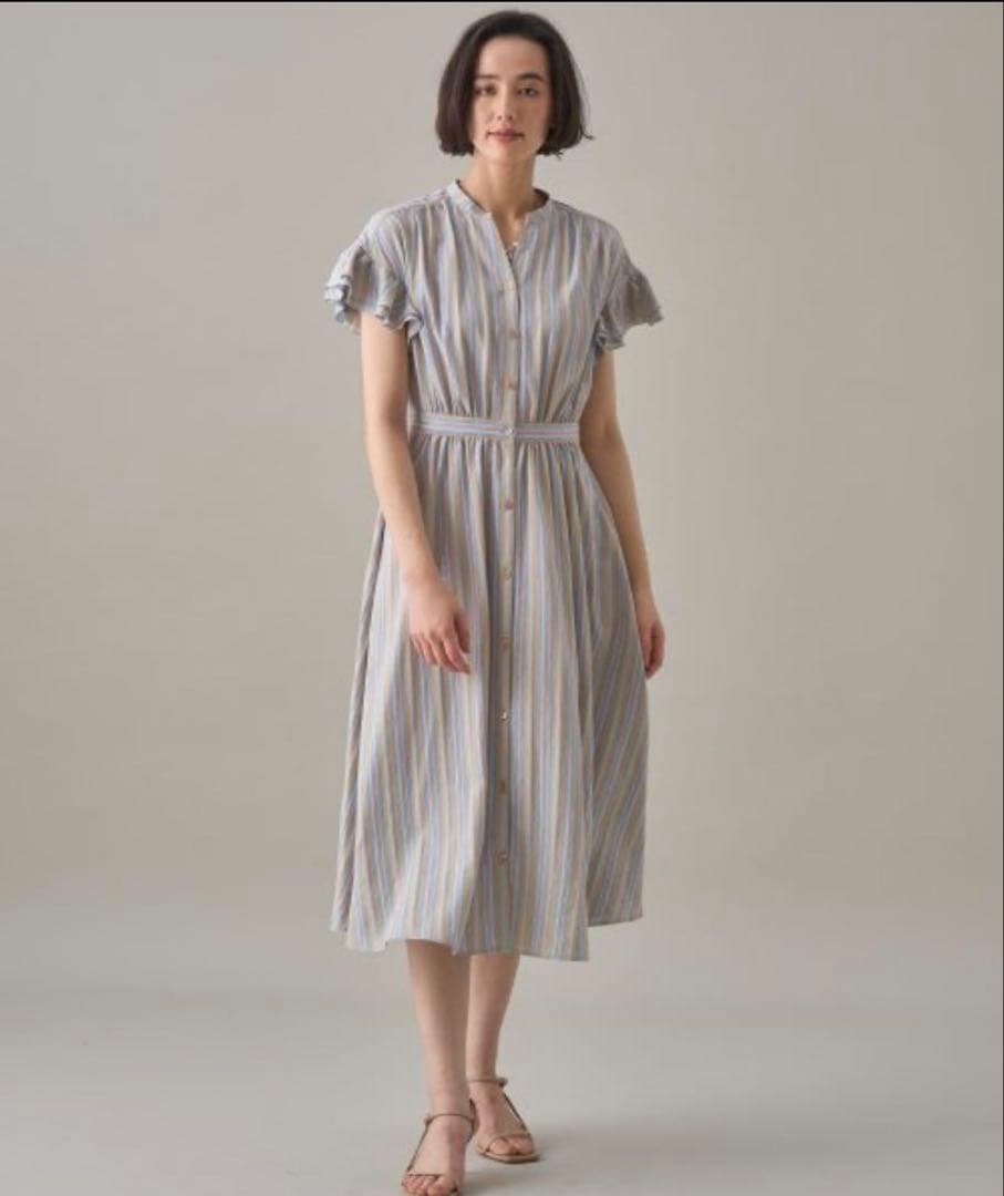 超美品　ANAYI ドビーストライプラッフル ワンピース