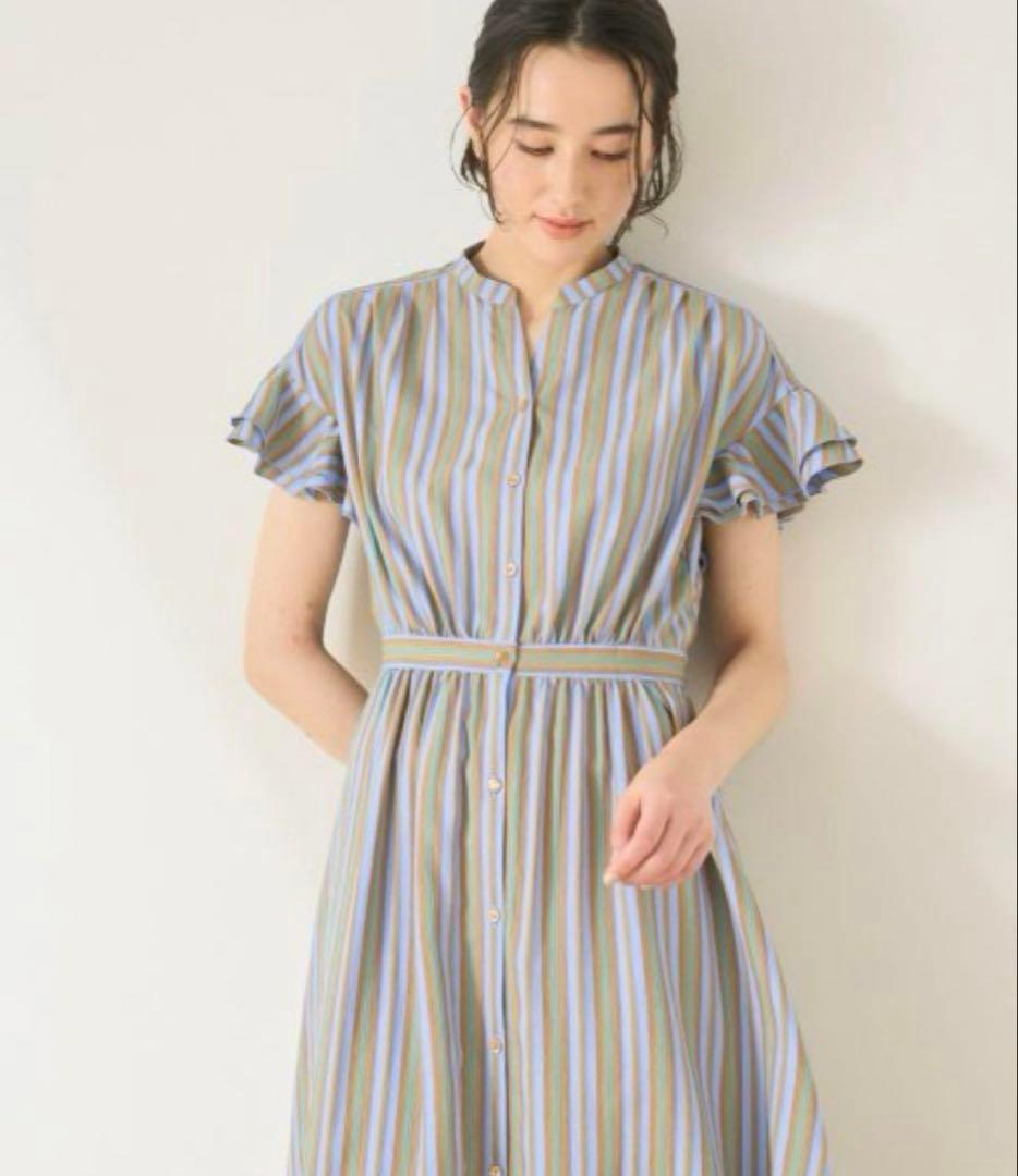 超美品　ANAYI ドビーストライプラッフル ワンピース