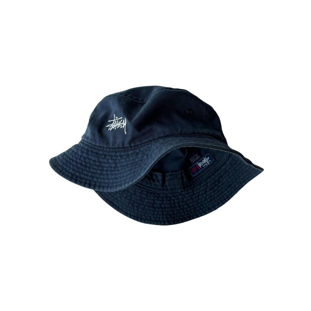 90s OLD Stussy バケットハット サファリハット ネイビー L/XL