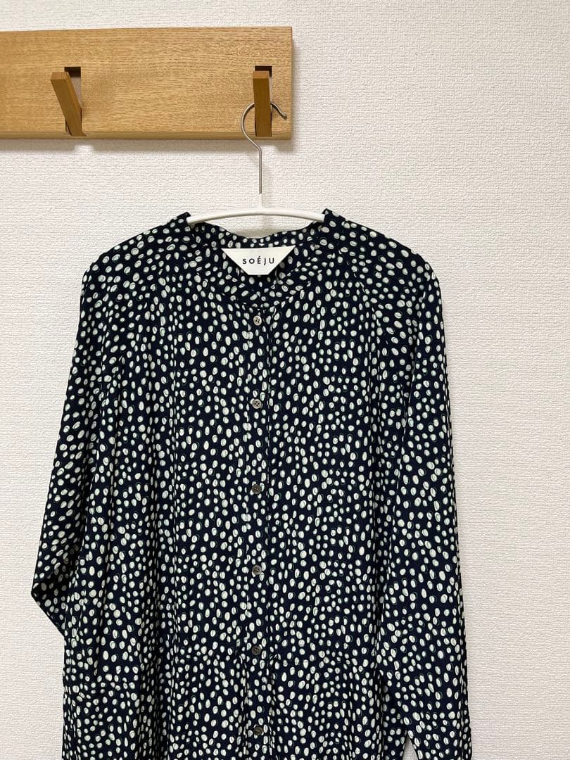 ソージュ レオパード柄バンドカラーワンピース NAVY / TALL