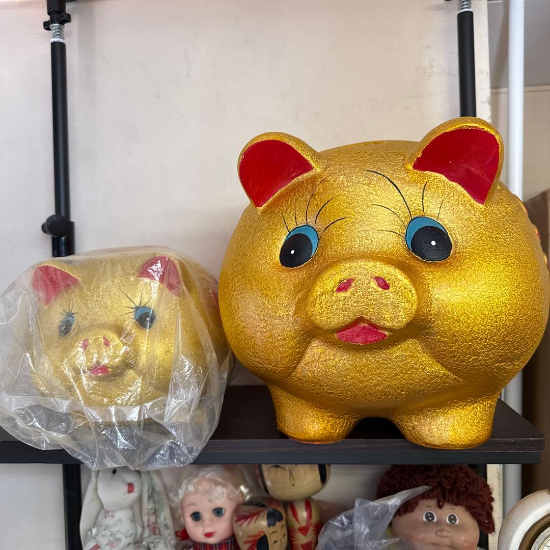 未使用　縁起物　商売繁盛　特大　金色豚の貯金箱 大高さ30cm