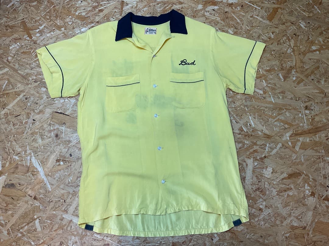 HILTON ヒルトン 50s 半袖 ボウリングシャツ 黄/黒 size M