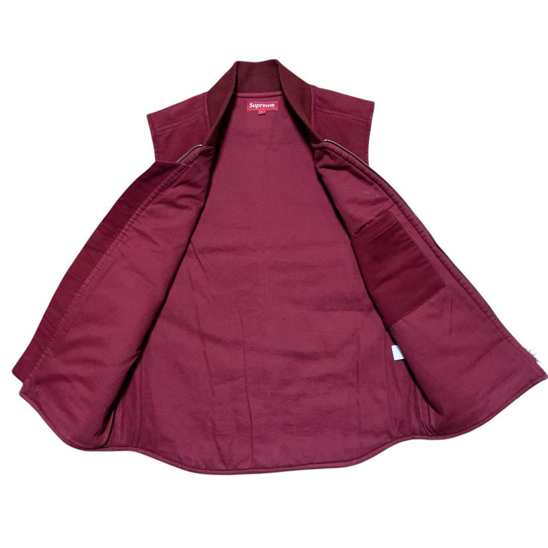 美品 Supreme モールスキン 中綿ワークベスト ボルドー 11AW