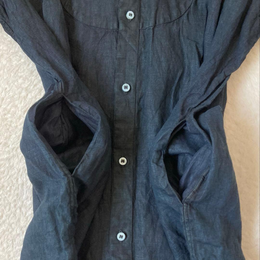 新品　宝島染工　Bigシャツ　リネンシャツワンピース　麻　日本製　ブラック　黒