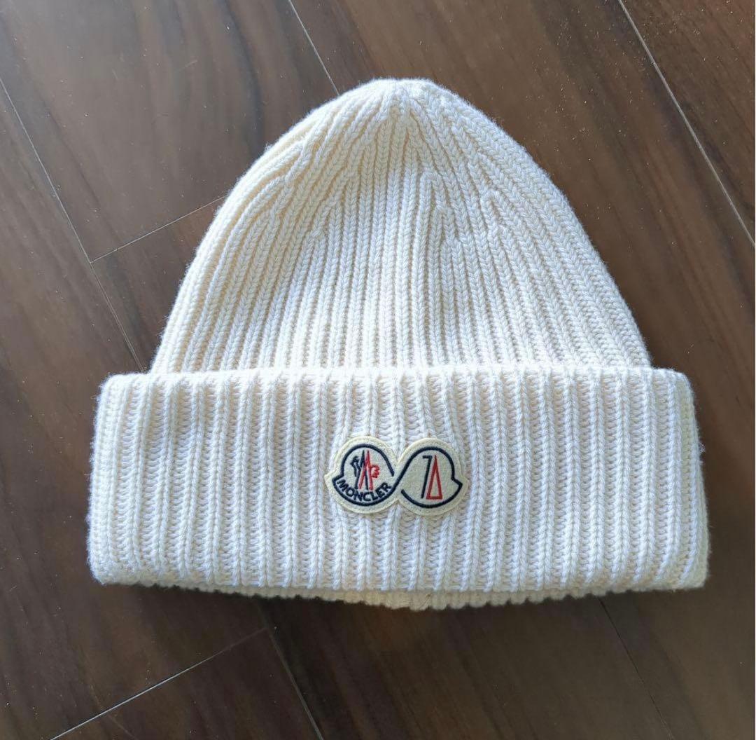 MONCLER ニット帽 ホワイト ビーニー 白 リブ
