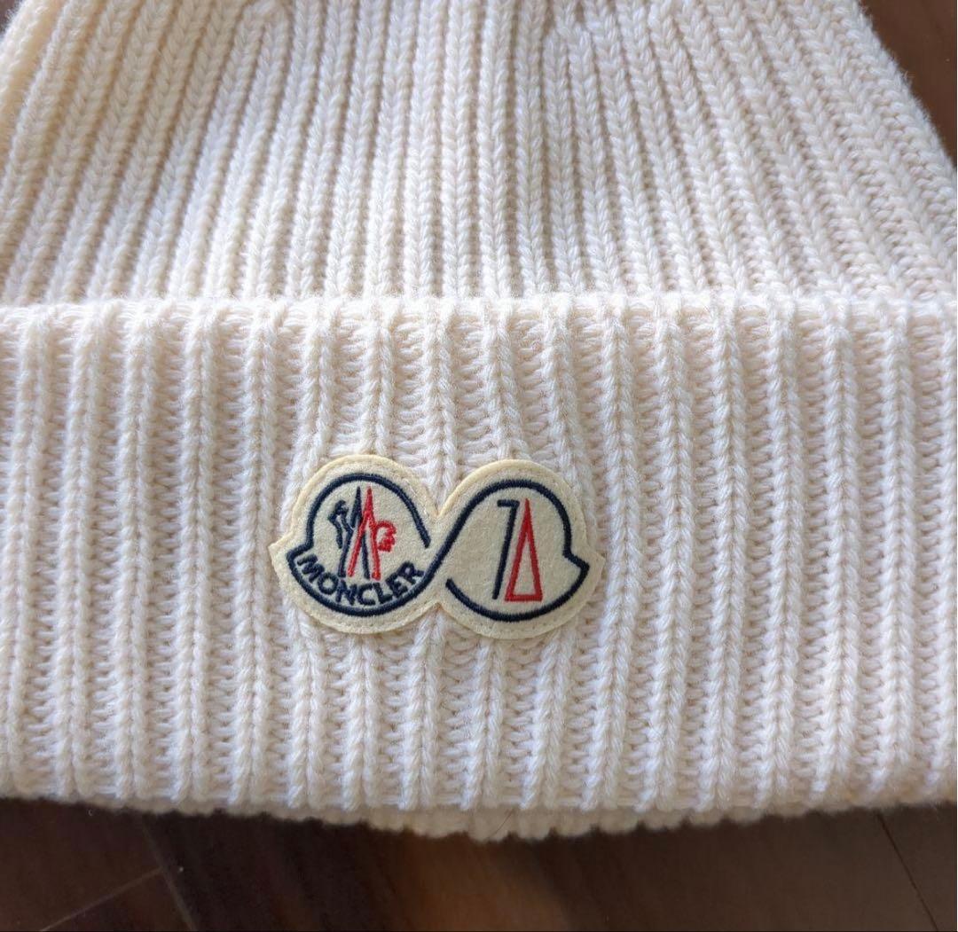 MONCLER ニット帽 ホワイト ビーニー 白 リブ