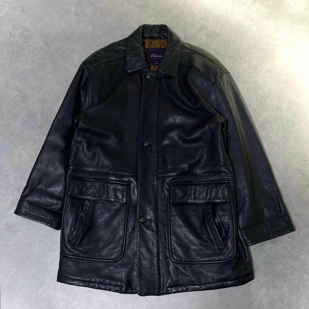 レザーコート カーコート 総柄 キルティング ラムレザー 黒 L vintage