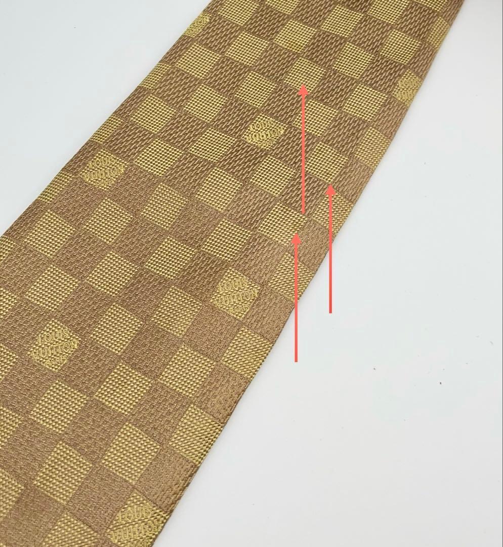 美品 ルイヴィトン ネクタイ ハイブランド ダミエ ベージュ イエロー 金