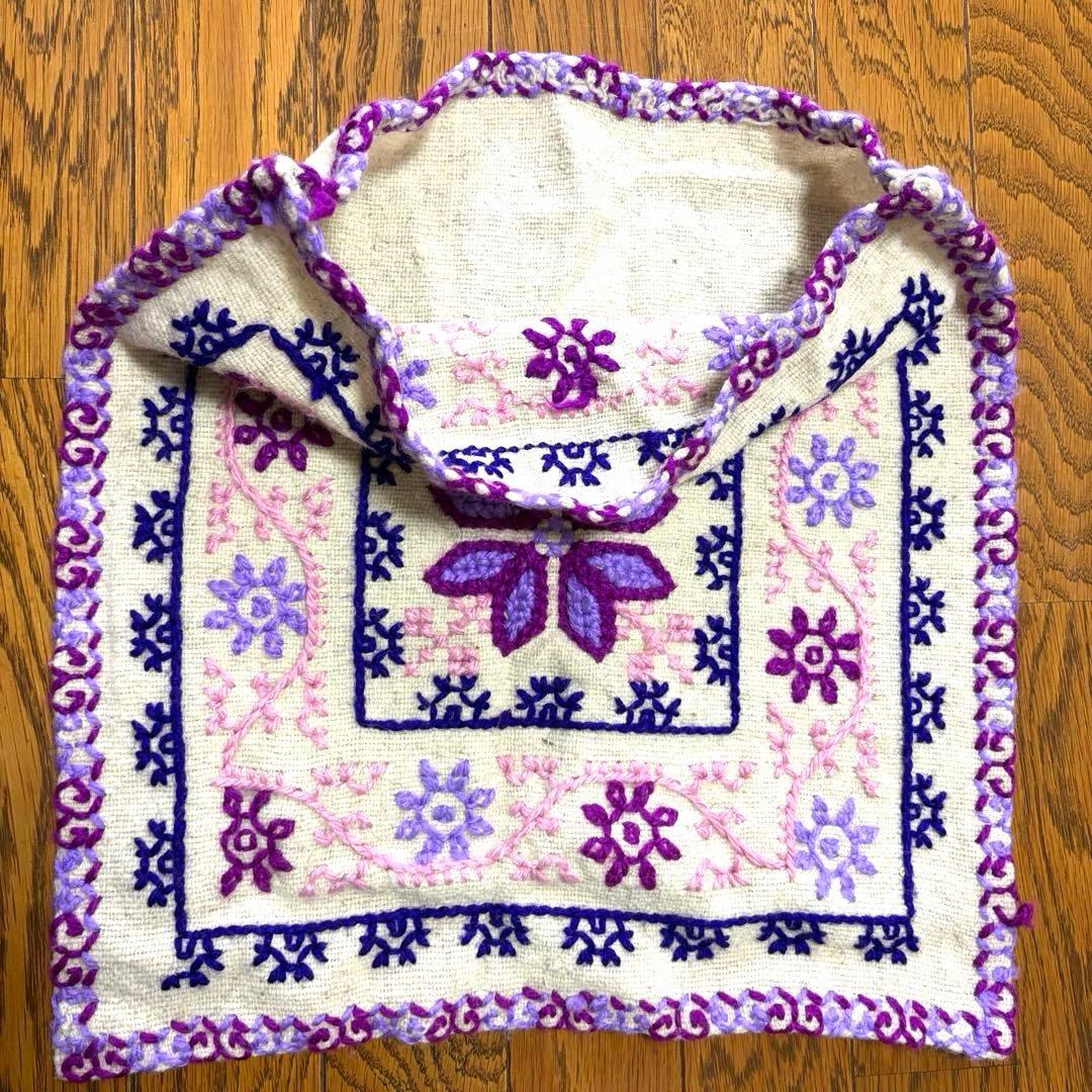 メキシコ 先住民 オトミ族 ハンドメイド 羊毛 クッションカバー 紫
