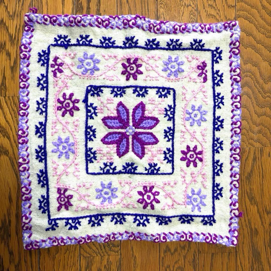 メキシコ 先住民 オトミ族 ハンドメイド 羊毛 クッションカバー 紫