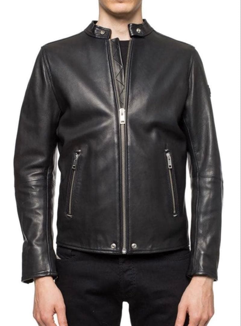 DIESEL ラムレザー　ブラックシングルライダース M バッグとハンガー付き