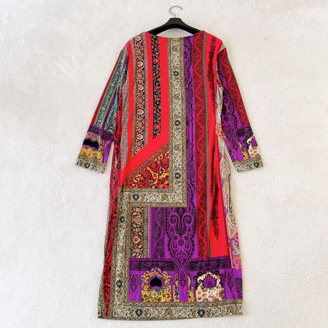 新品タグ付★ETRO★カシミヤ混 総柄ワンピース 長袖 大きいサイズ 44