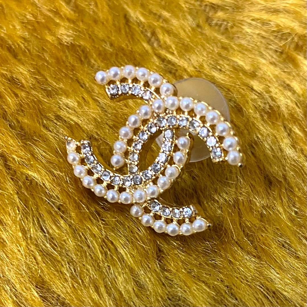 シャネル CHANEL ピアス 片方 パール調 ラインストーン 片耳 刻印