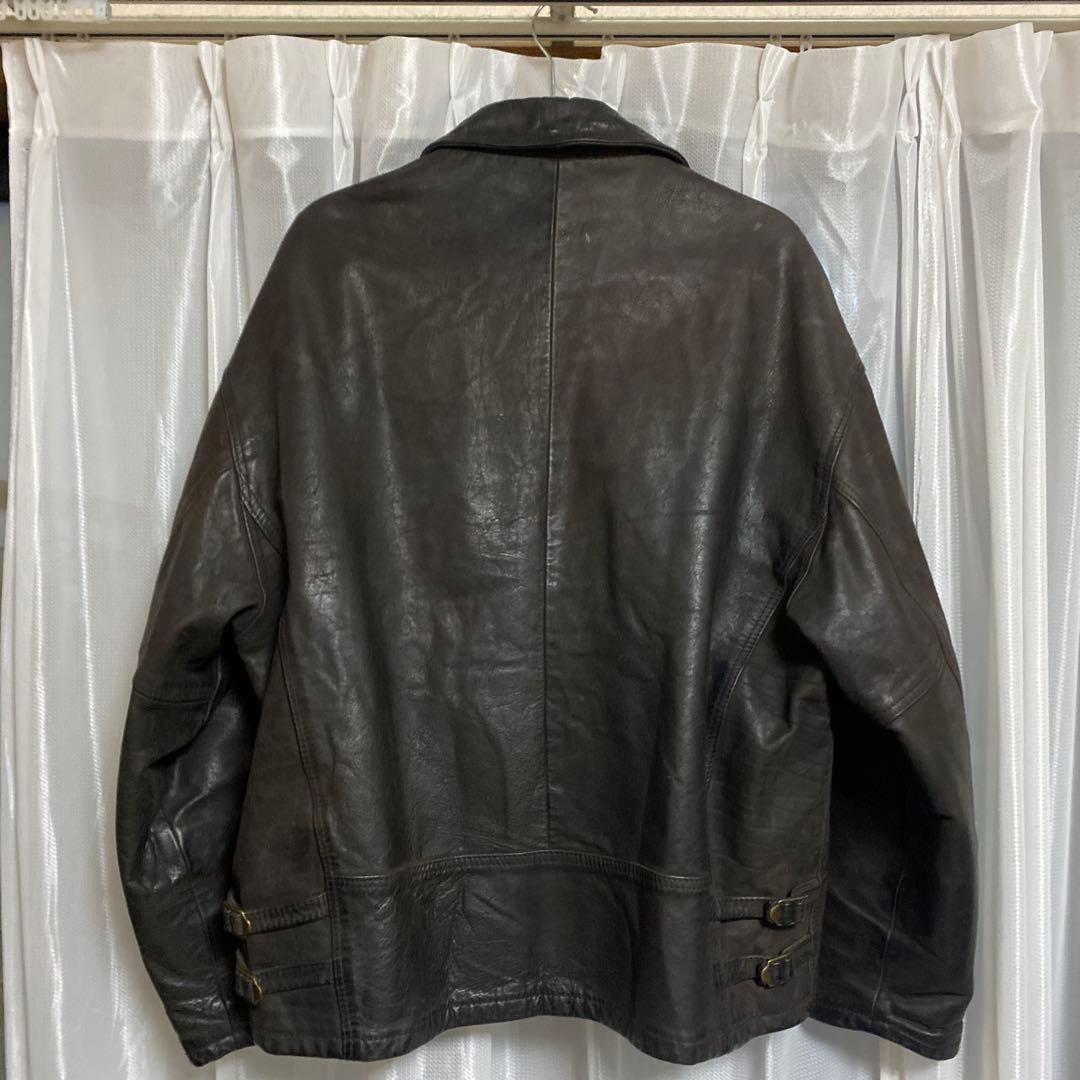 【古着】イタリア製　ダークブラウン レザージャケット　推定90s~