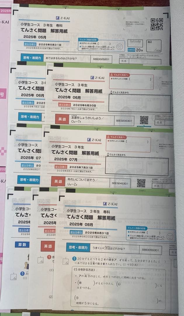 未記入(エブリスタディ9.11.12以外)Z会　2025年度　 小3 テキスト