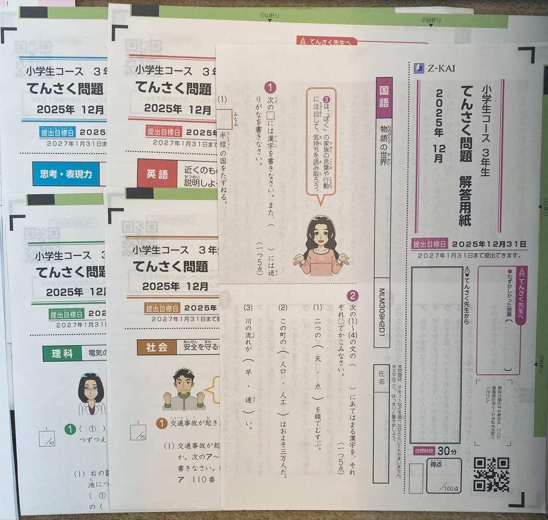 未記入(エブリスタディ9.11.12以外)Z会　2025年度　 小3 テキスト