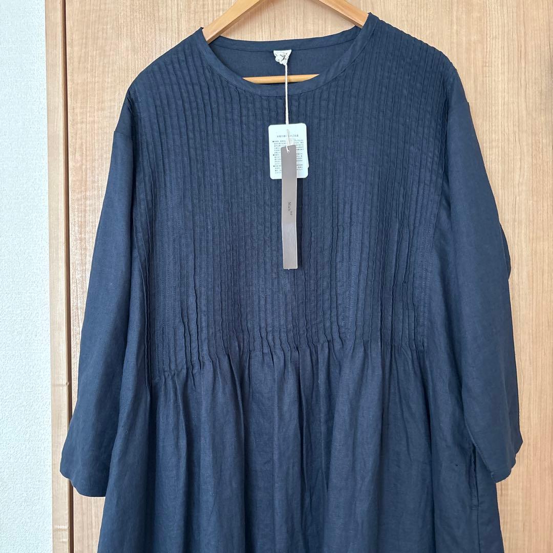08Mab リネン細ピンタックワンピース　色ネイビー