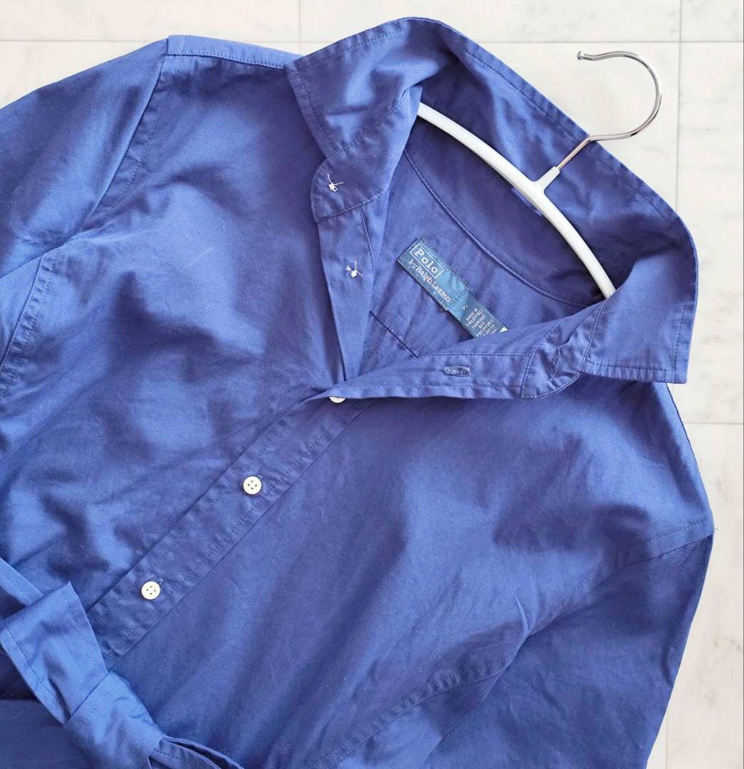 Polo by Ralph Lauren フリル ロング シャツ ワンピース 青
