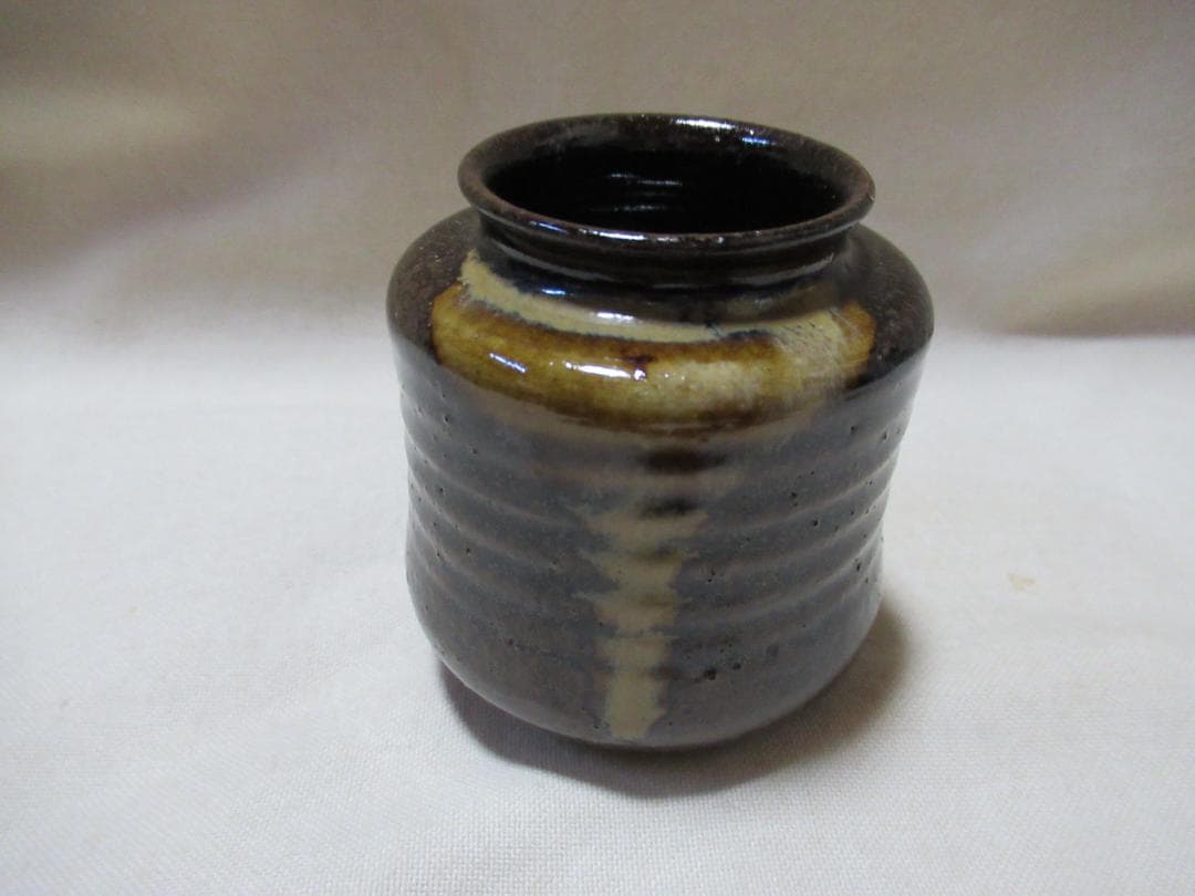 膳所焼　翁写　茶入　共箱