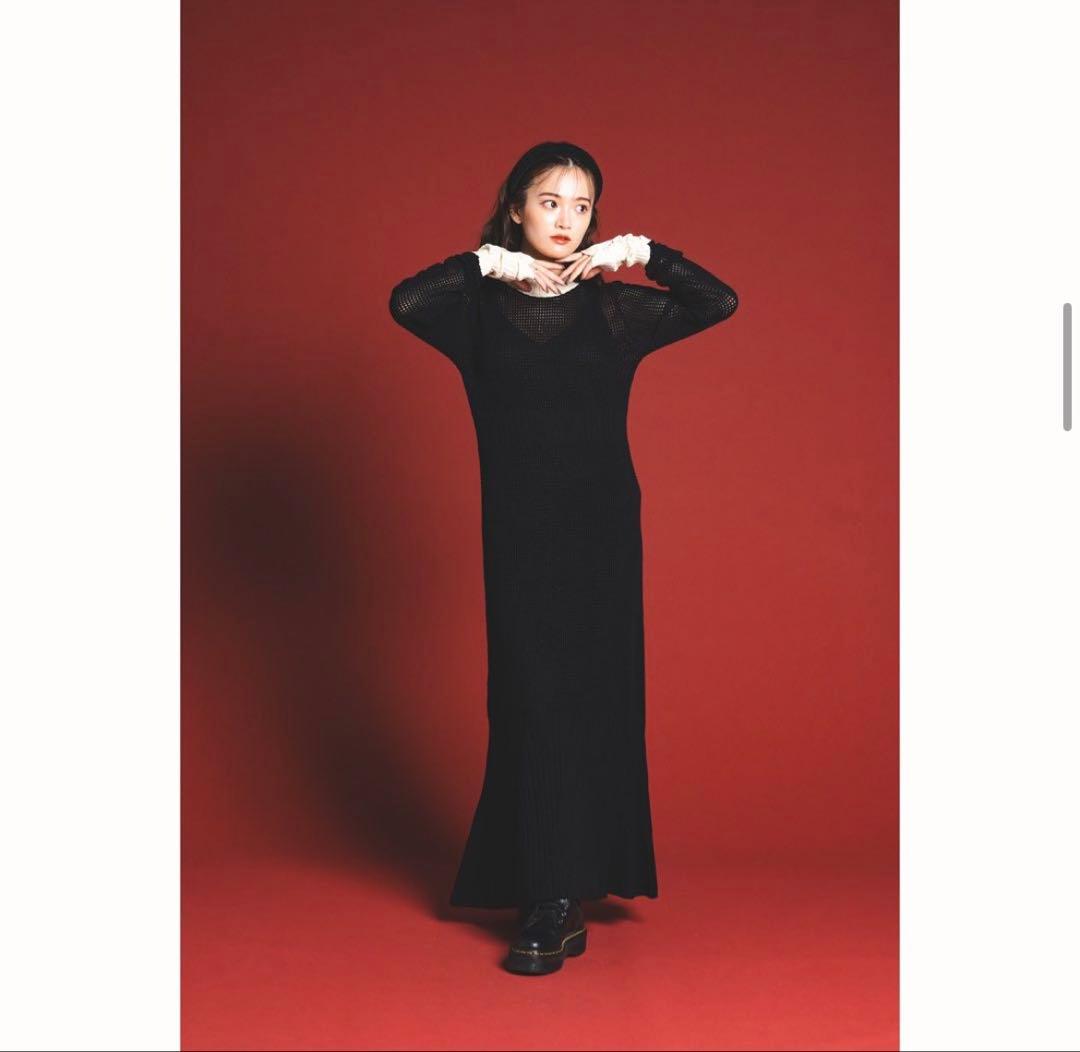 あんず【美品】PINUE メッシュ×リブ ニットワンピース 黒 M