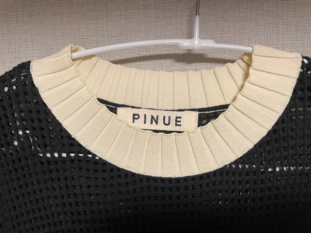あんず【美品】PINUE メッシュ×リブ ニットワンピース 黒 M